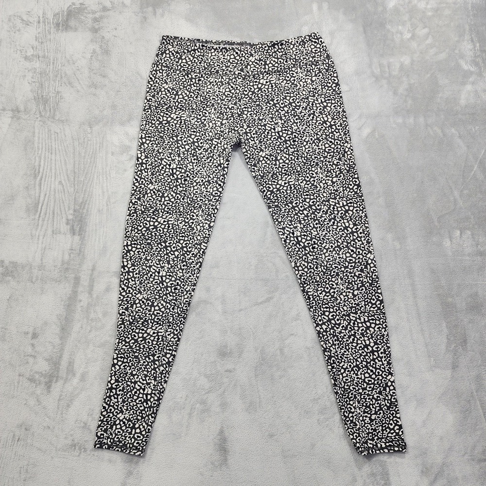 ClimateRight CuddlDuds Leggings Womens L Black Gray Leopard Print Stretch‎ Ankle
